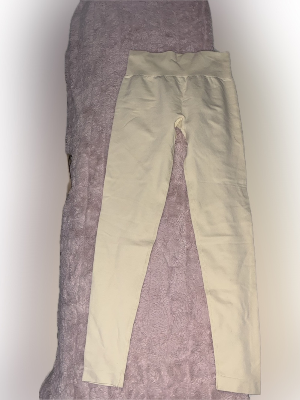 Women's High-Rise Cream Leggings with Wide Waistband